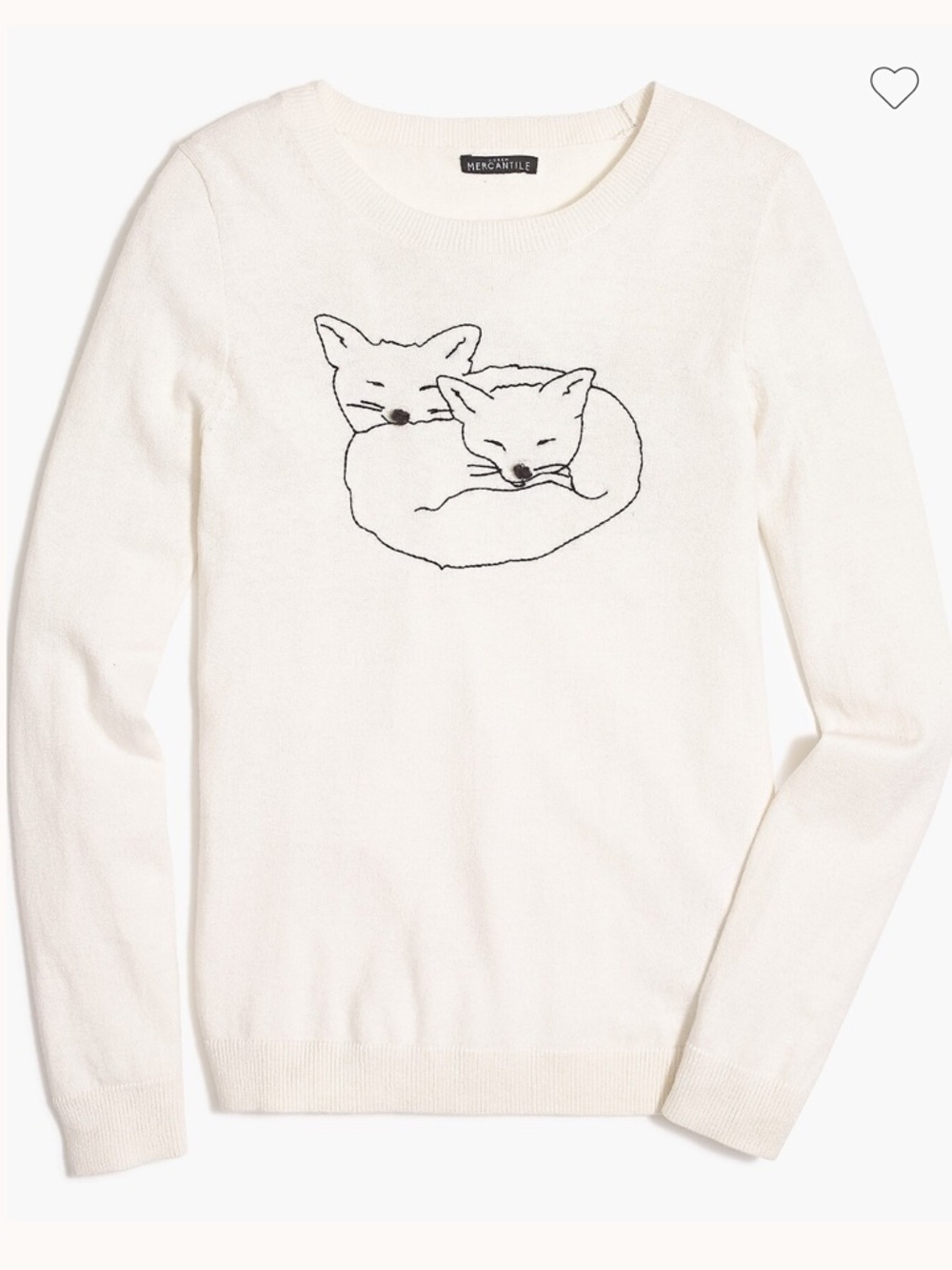 NWT J Crew Snuggling foxes Teddie sweater white merino cotton blend size small